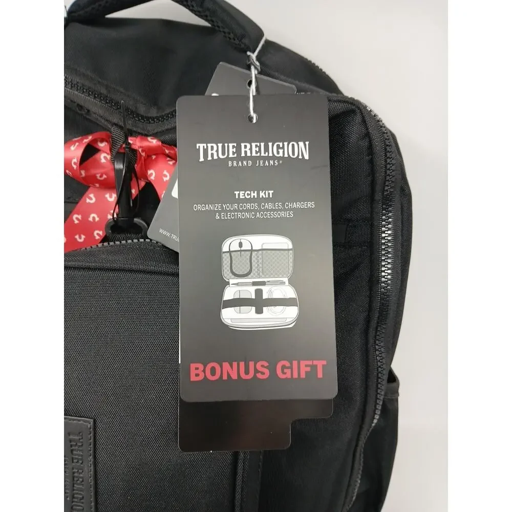 True Religion Computer Backpack Dome Style Black TR104863 & BONUS Tech Kit. NWT